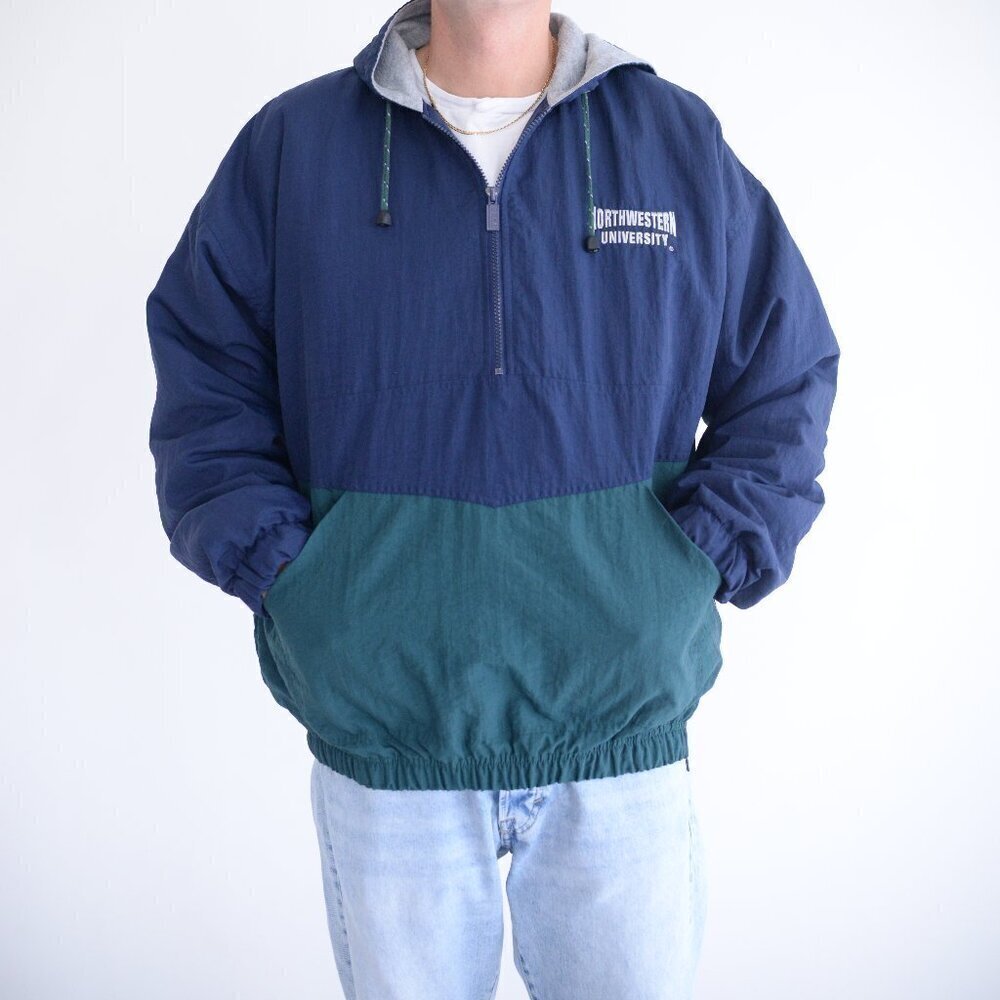 VTG 90s Gear For Sports Navy Green Northwest University Half Zip Pullover Jacket